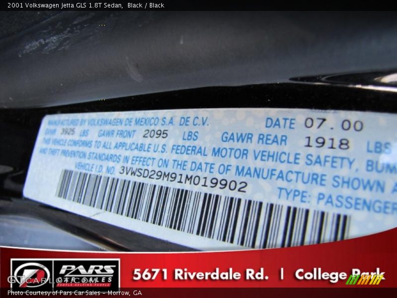 Black / Black 2001 Volkswagen Jetta GLS 1.8T Sedan
