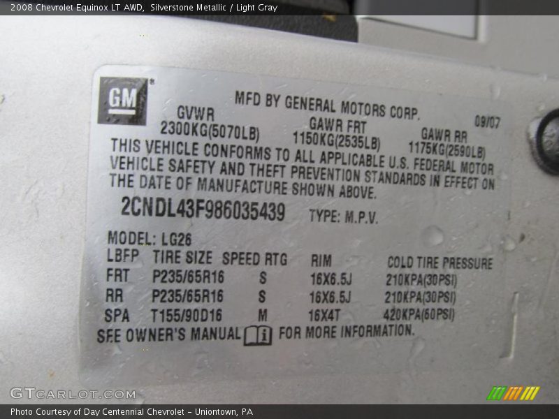 Silverstone Metallic / Light Gray 2008 Chevrolet Equinox LT AWD