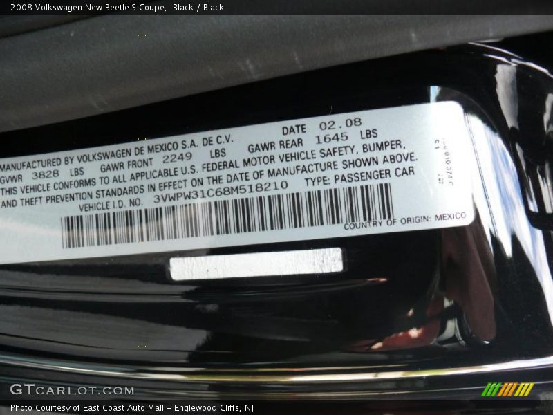 Black / Black 2008 Volkswagen New Beetle S Coupe