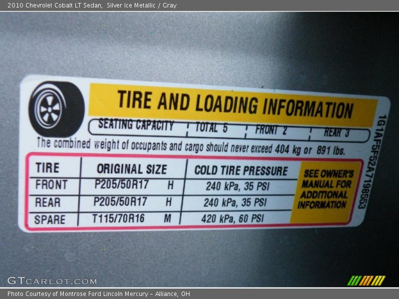 Silver Ice Metallic / Gray 2010 Chevrolet Cobalt LT Sedan