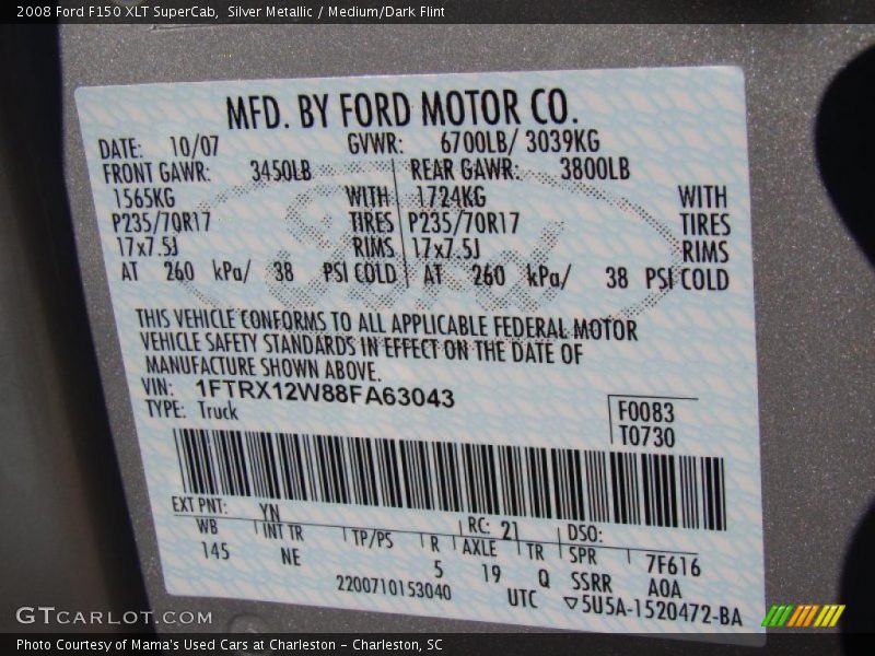 Silver Metallic / Medium/Dark Flint 2008 Ford F150 XLT SuperCab