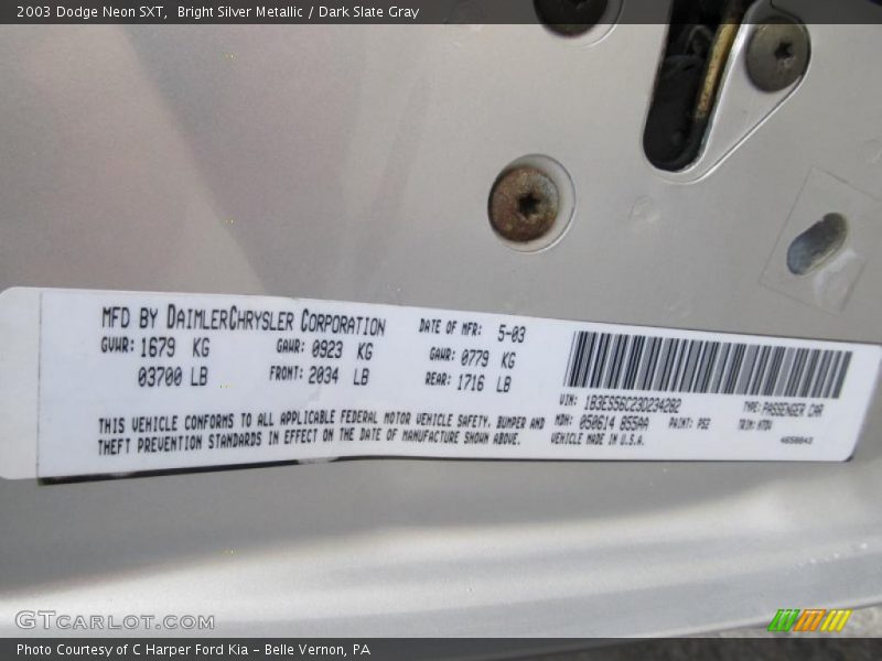 Bright Silver Metallic / Dark Slate Gray 2003 Dodge Neon SXT