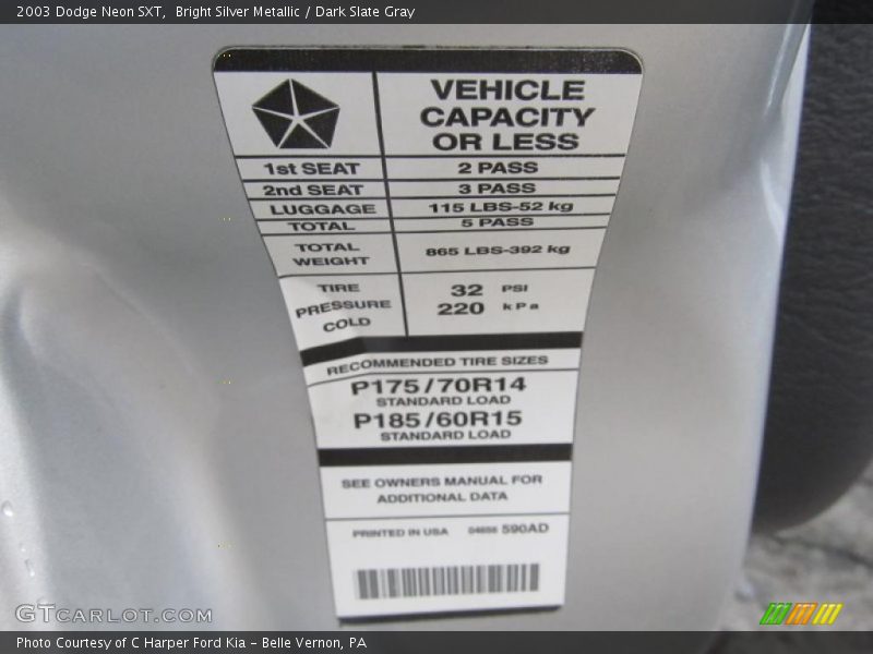 Bright Silver Metallic / Dark Slate Gray 2003 Dodge Neon SXT