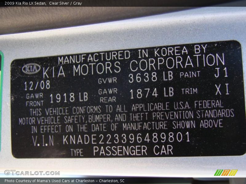 Clear Silver / Gray 2009 Kia Rio LX Sedan