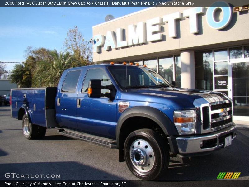 Dark Blue Pearl Metallic / Medium Stone Grey 2008 Ford F450 Super Duty Lariat Crew Cab 4x4 Chassis