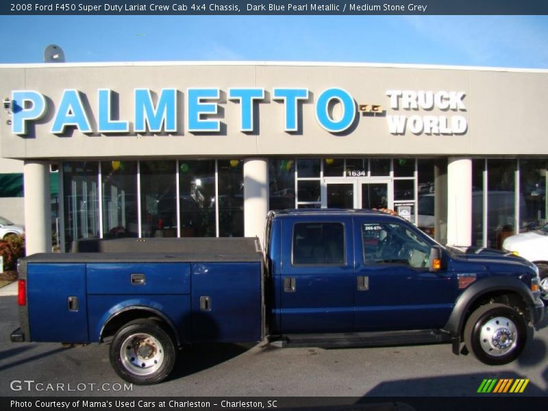 Dark Blue Pearl Metallic / Medium Stone Grey 2008 Ford F450 Super Duty Lariat Crew Cab 4x4 Chassis
