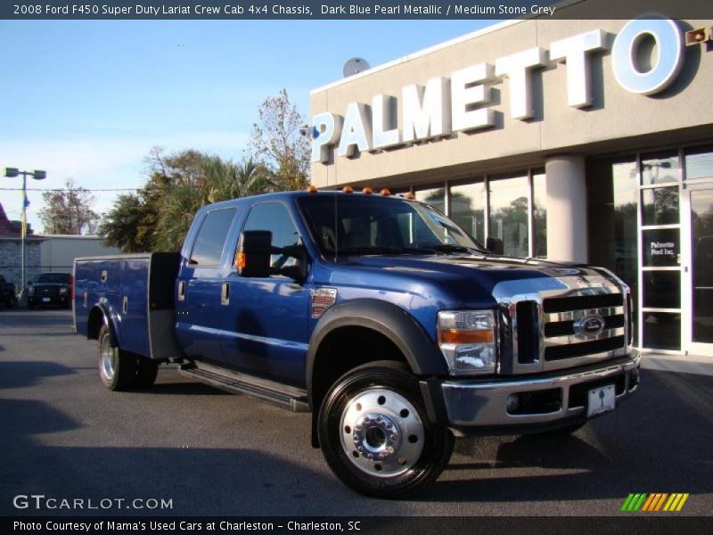 Dark Blue Pearl Metallic / Medium Stone Grey 2008 Ford F450 Super Duty Lariat Crew Cab 4x4 Chassis
