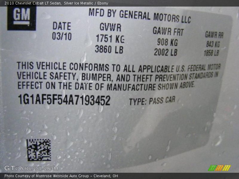 Silver Ice Metallic / Ebony 2010 Chevrolet Cobalt LT Sedan