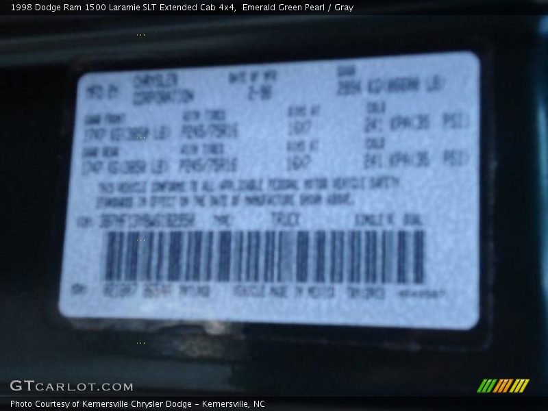 Emerald Green Pearl / Gray 1998 Dodge Ram 1500 Laramie SLT Extended Cab 4x4