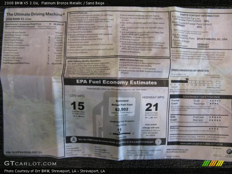 Platinum Bronze Metallic / Sand Beige 2008 BMW X5 3.0si