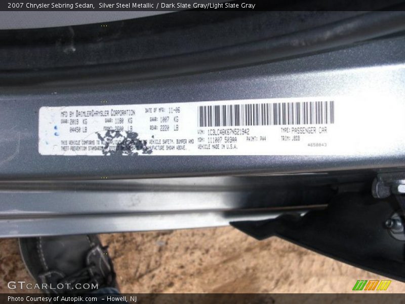 Silver Steel Metallic / Dark Slate Gray/Light Slate Gray 2007 Chrysler Sebring Sedan