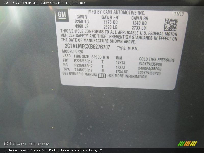 Cyber Gray Metallic / Jet Black 2011 GMC Terrain SLE