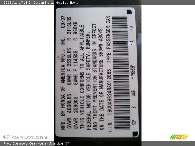 Carbon Bronze Metallic / Ebony 2008 Acura TL 3.2