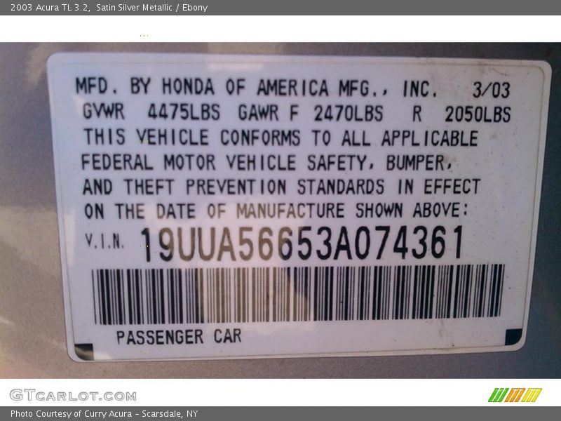 Satin Silver Metallic / Ebony 2003 Acura TL 3.2