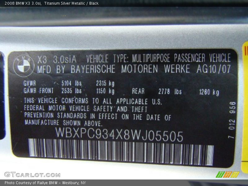 Titanium Silver Metallic / Black 2008 BMW X3 3.0si