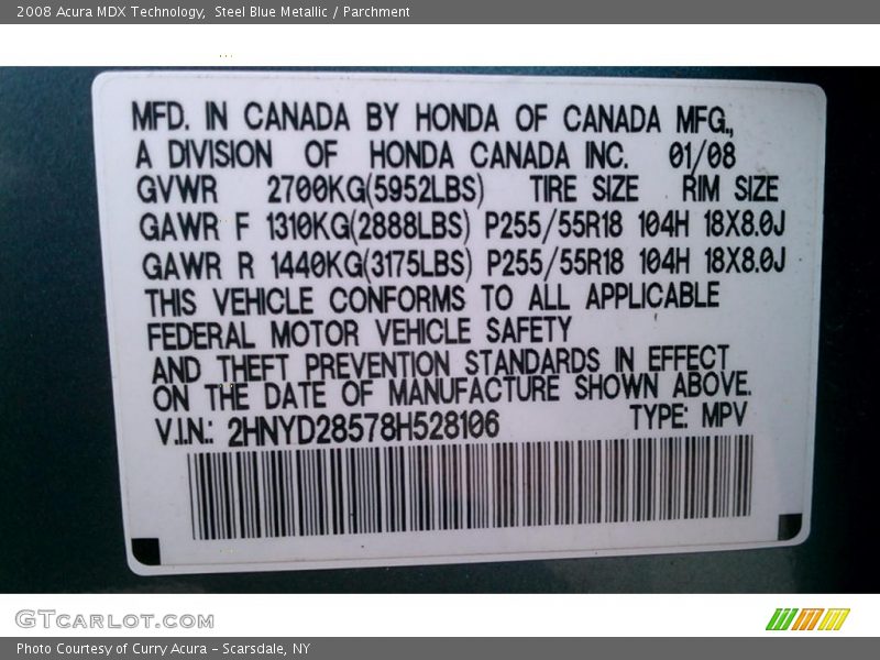 Info Tag of 2008 MDX Technology