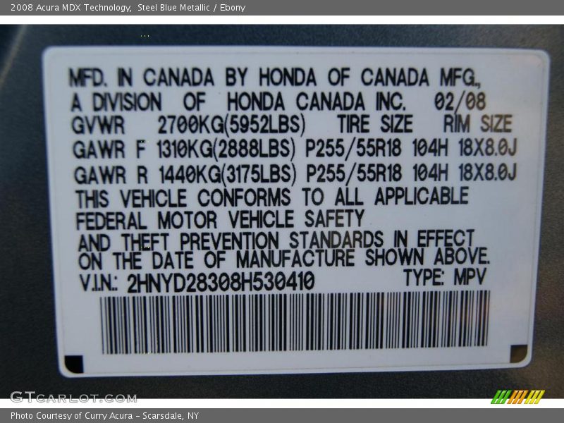 Steel Blue Metallic / Ebony 2008 Acura MDX Technology