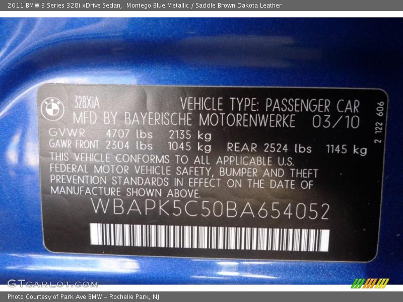 Info Tag of 2011 3 Series 328i xDrive Sedan