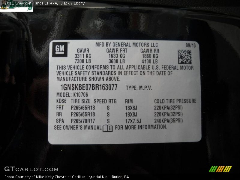 Black / Ebony 2011 Chevrolet Tahoe LT 4x4