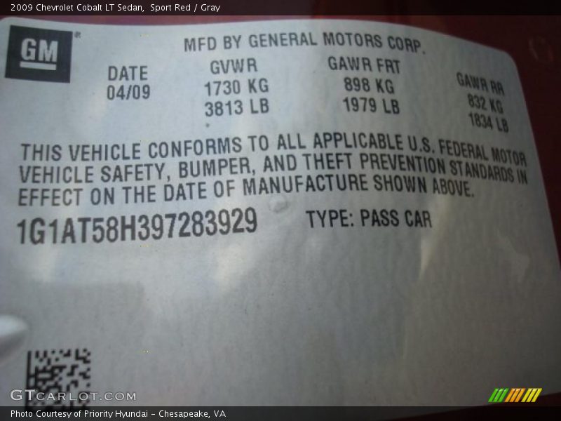 Sport Red / Gray 2009 Chevrolet Cobalt LT Sedan