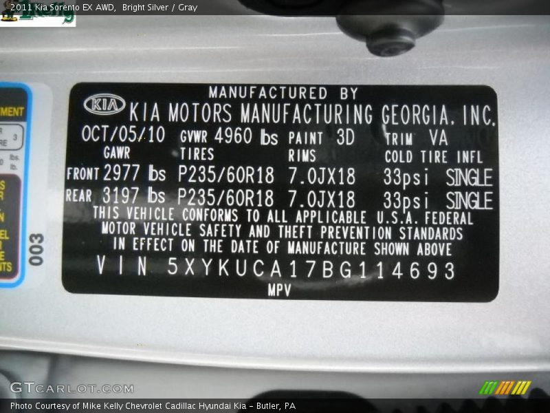 Bright Silver / Gray 2011 Kia Sorento EX AWD