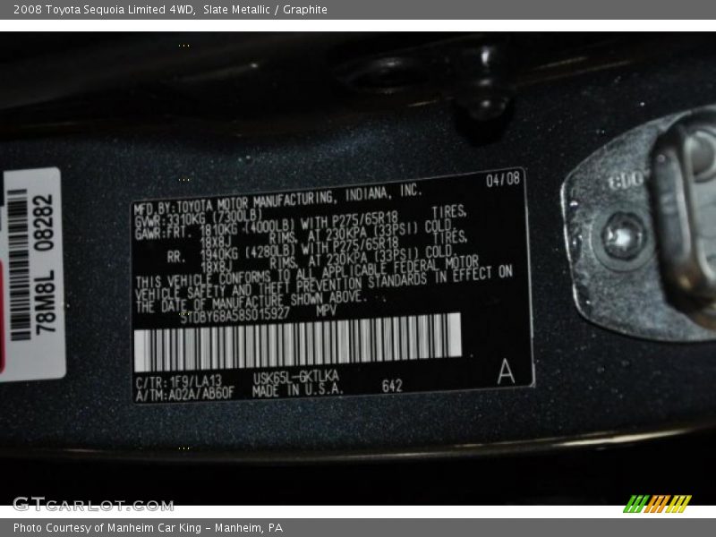 Slate Metallic / Graphite 2008 Toyota Sequoia Limited 4WD