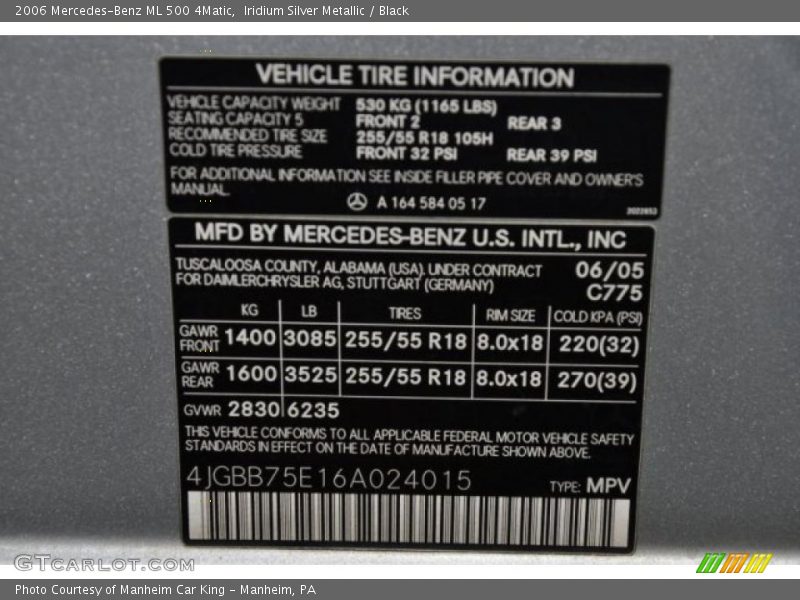 Iridium Silver Metallic / Black 2006 Mercedes-Benz ML 500 4Matic