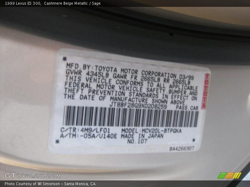 Cashmere Beige Metallic / Sage 1999 Lexus ES 300