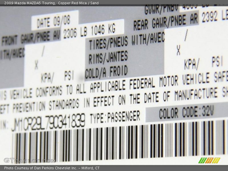 2009 MAZDA5 Touring Copper Red Mica Color Code 32V