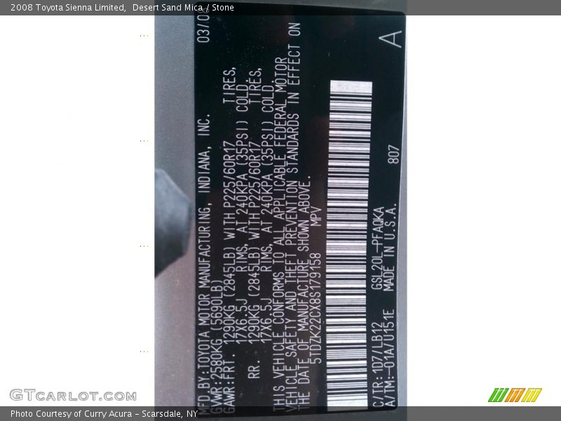 Desert Sand Mica / Stone 2008 Toyota Sienna Limited