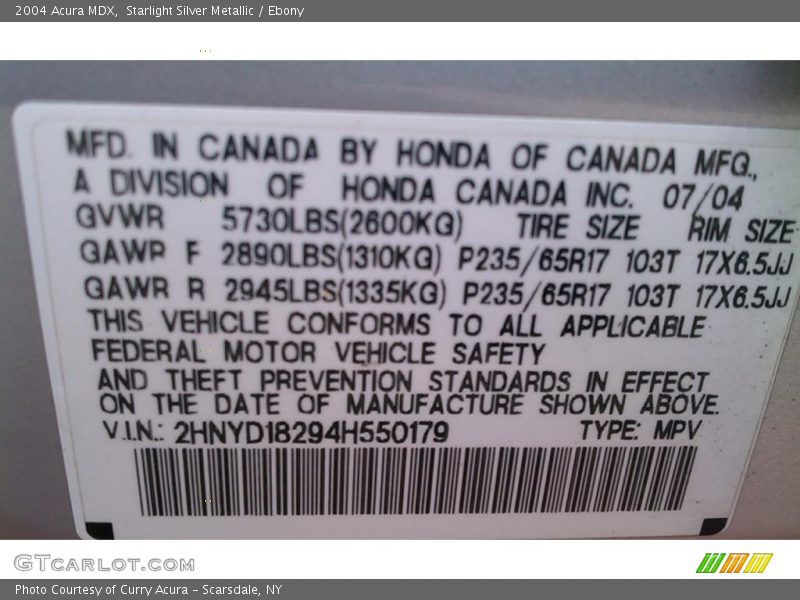 Starlight Silver Metallic / Ebony 2004 Acura MDX