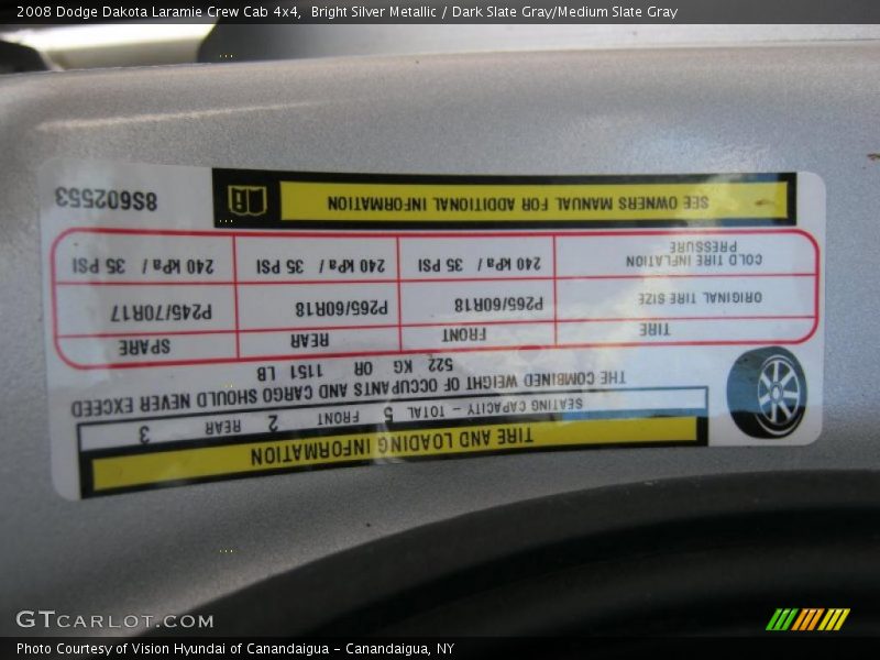 Bright Silver Metallic / Dark Slate Gray/Medium Slate Gray 2008 Dodge Dakota Laramie Crew Cab 4x4