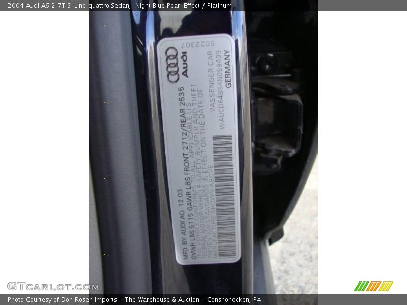 Night Blue Pearl Effect / Platinum 2004 Audi A6 2.7T S-Line quattro Sedan