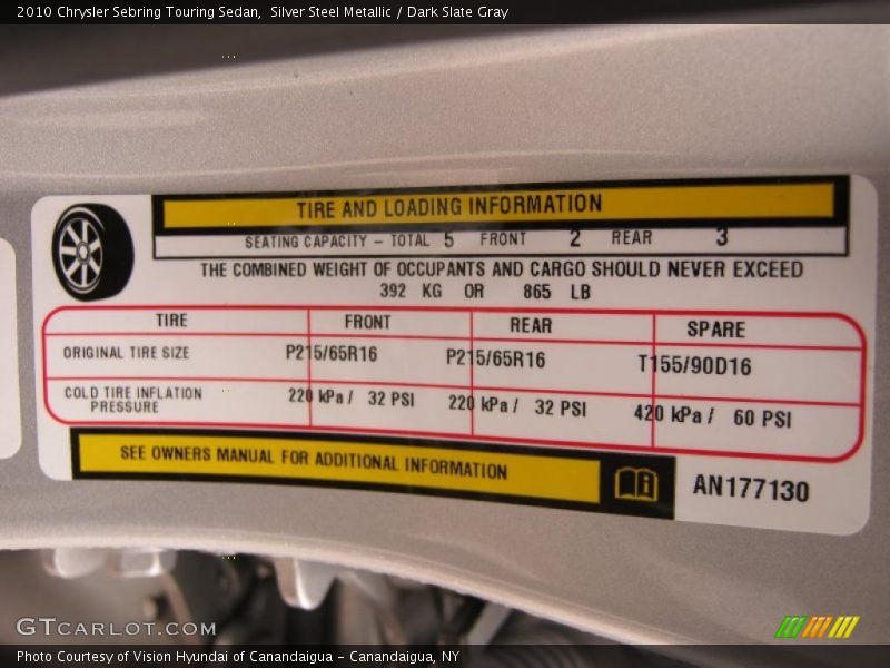 Silver Steel Metallic / Dark Slate Gray 2010 Chrysler Sebring Touring Sedan