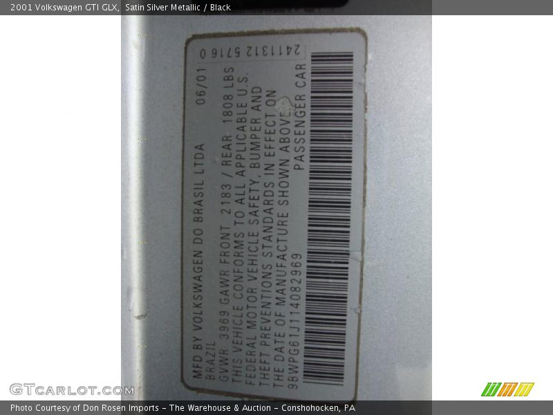 Info Tag of 2001 GTI GLX