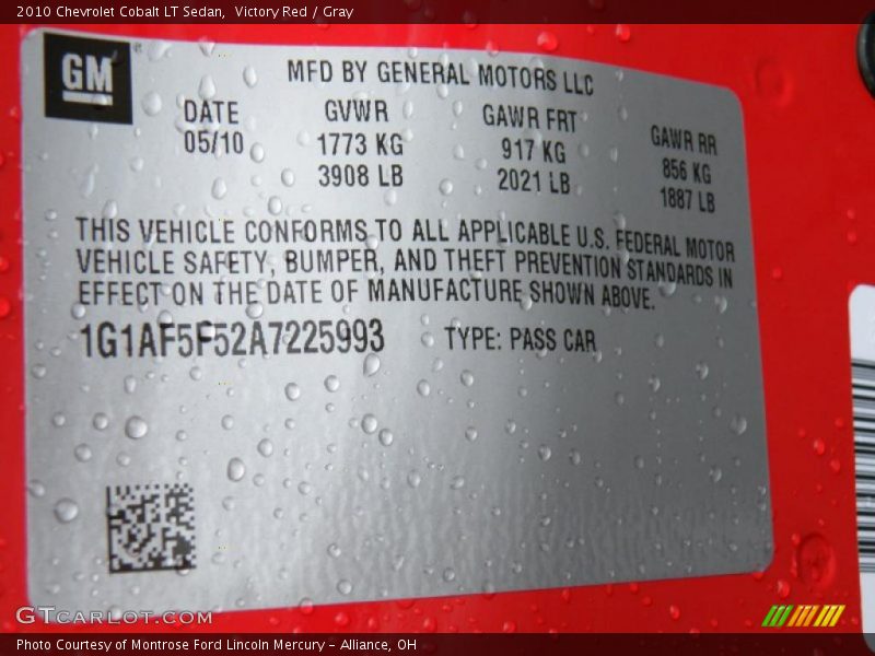 Victory Red / Gray 2010 Chevrolet Cobalt LT Sedan