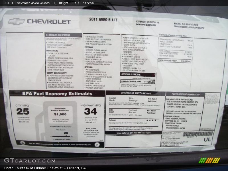  2011 Aveo Aveo5 LT Window Sticker
