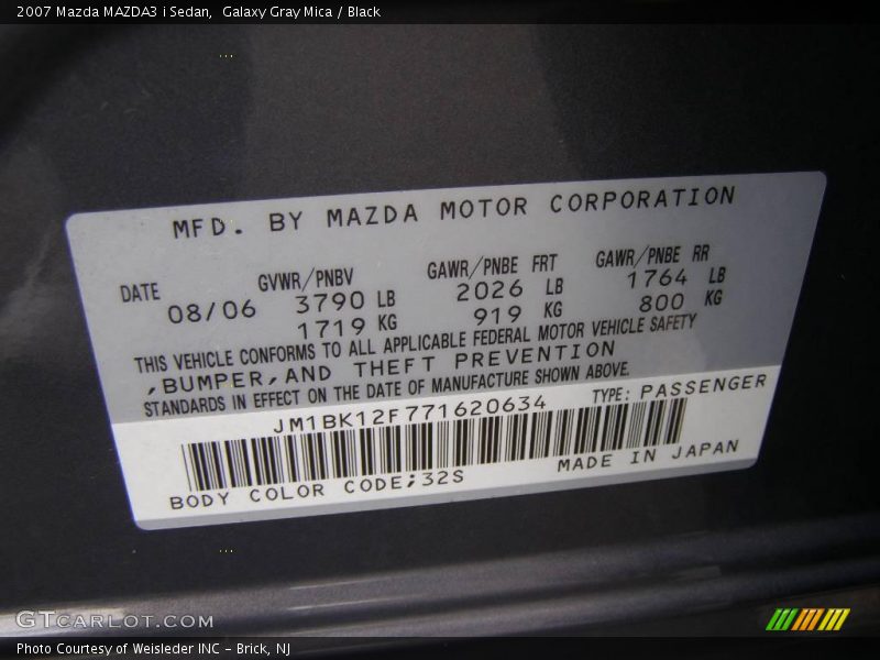 Galaxy Gray Mica / Black 2007 Mazda MAZDA3 i Sedan