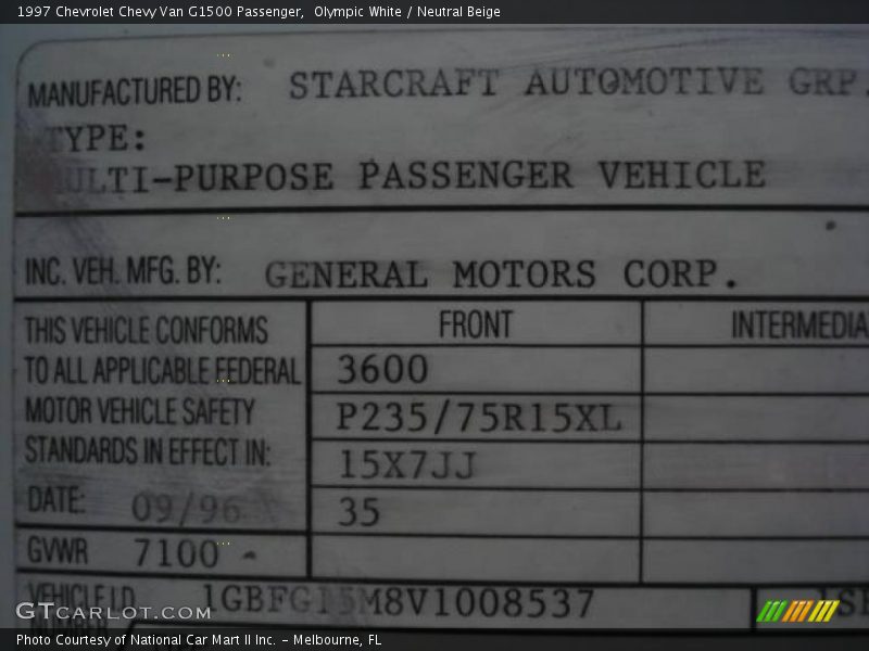 Olympic White / Neutral Beige 1997 Chevrolet Chevy Van G1500 Passenger