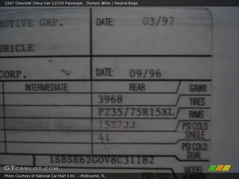 Olympic White / Neutral Beige 1997 Chevrolet Chevy Van G1500 Passenger