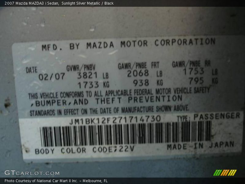 Sunlight Silver Metallic / Black 2007 Mazda MAZDA3 i Sedan