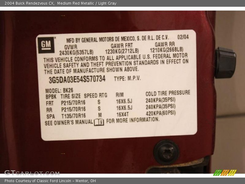 Medium Red Metallic / Light Gray 2004 Buick Rendezvous CX