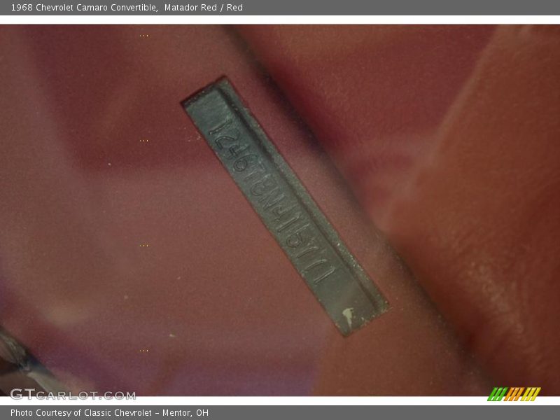 Info Tag of 1968 Camaro Convertible