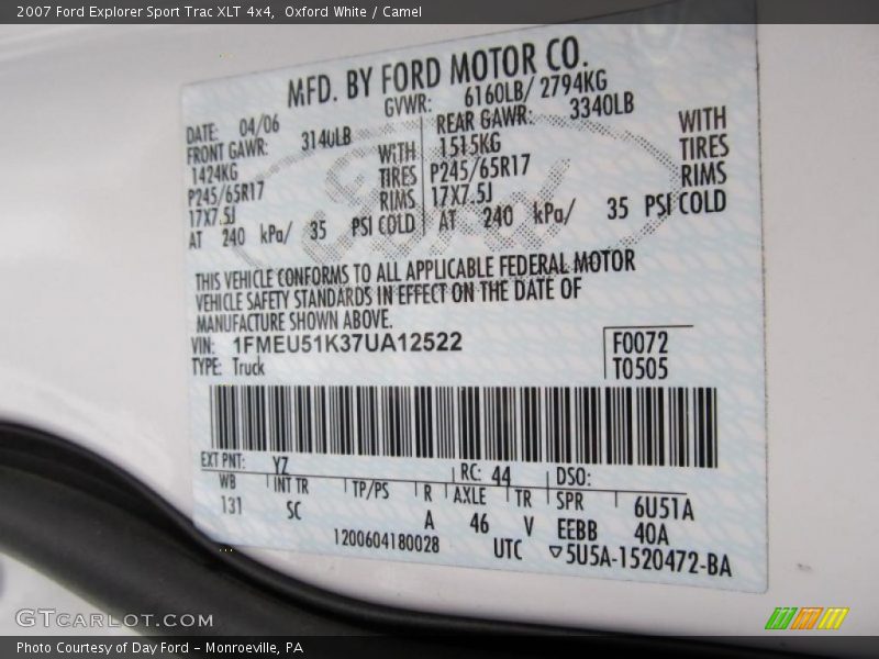 Oxford White / Camel 2007 Ford Explorer Sport Trac XLT 4x4