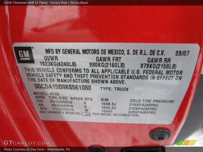 Info Tag of 2008 HHR LS Panel