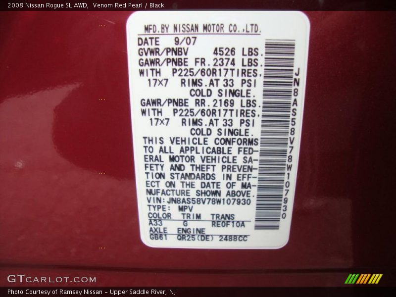 Venom Red Pearl / Black 2008 Nissan Rogue SL AWD