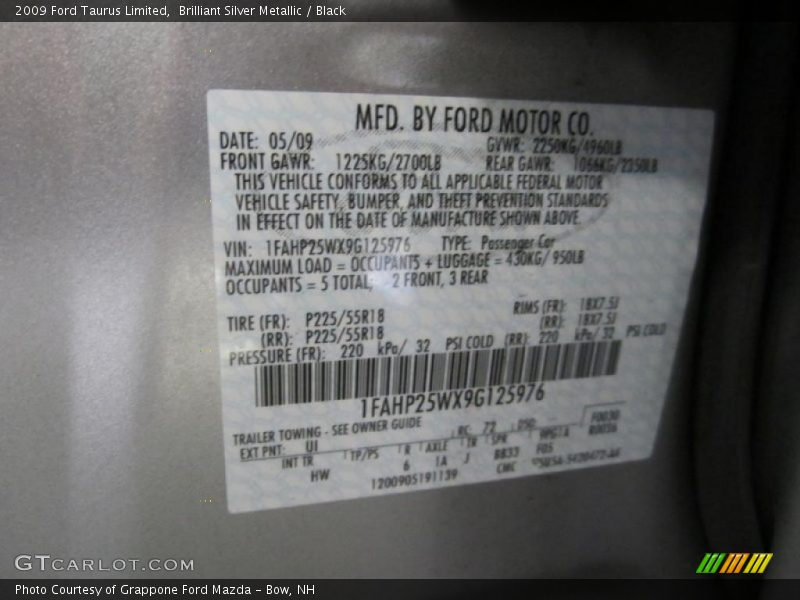 Brilliant Silver Metallic / Black 2009 Ford Taurus Limited
