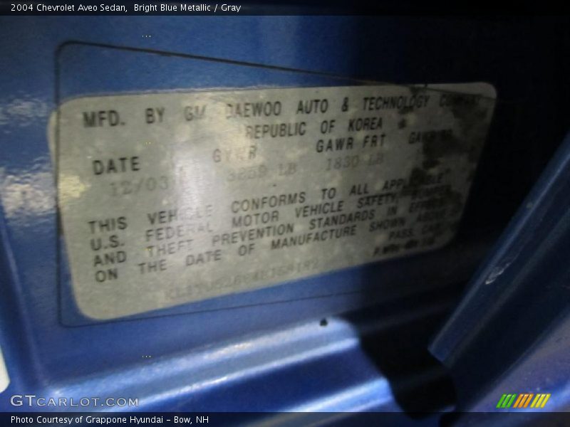 Bright Blue Metallic / Gray 2004 Chevrolet Aveo Sedan