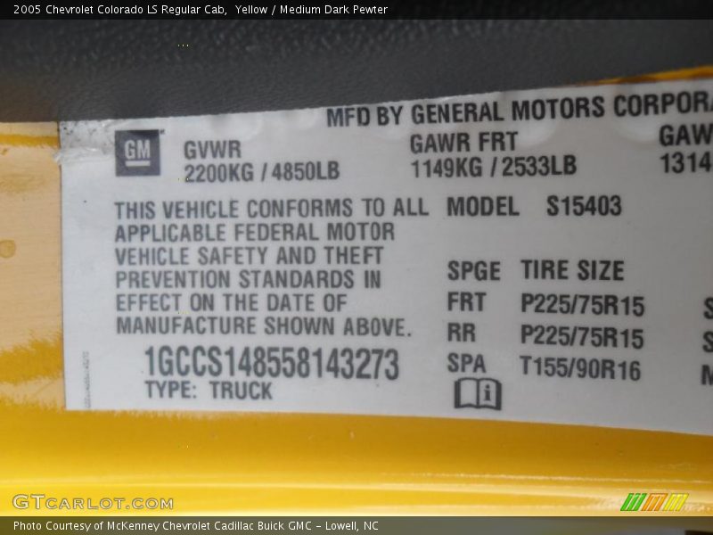 Yellow / Medium Dark Pewter 2005 Chevrolet Colorado LS Regular Cab