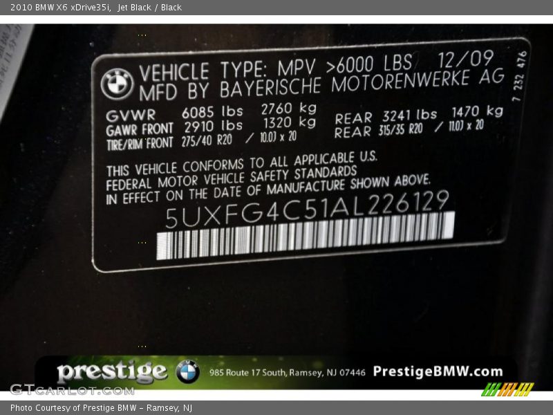 Jet Black / Black 2010 BMW X6 xDrive35i